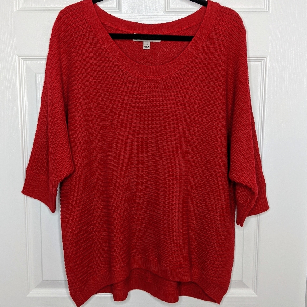 Misia Curvy Red Knit Button Back Detail Sweater